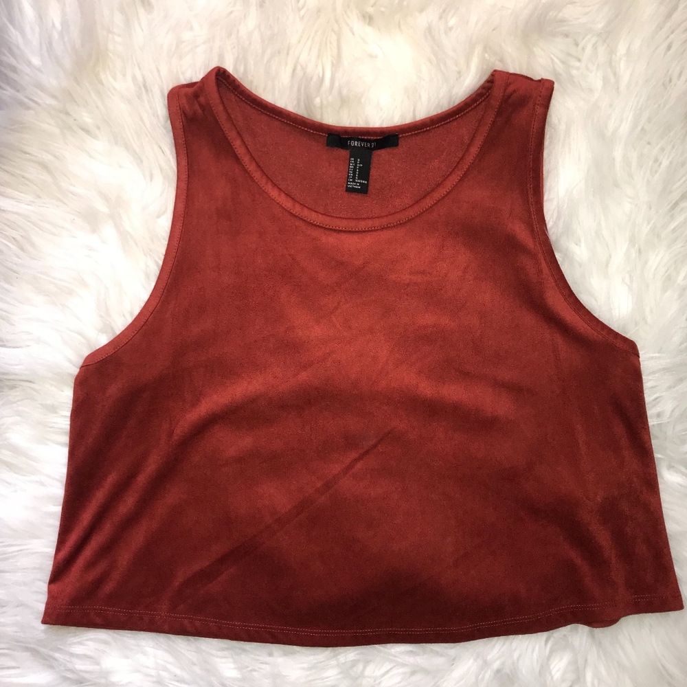 Rust Colored Faux Suede Crop Top